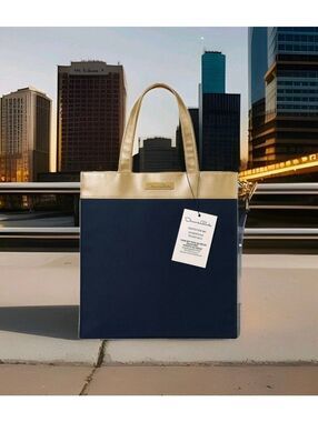 Oscar de la Renta Fashion Tote – Navy & Gold (New with Tags)